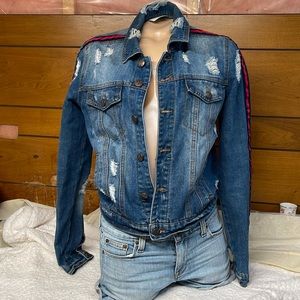 Crave Fame by Almost Famous -Jean Jacket size Med- Distressed and Unique